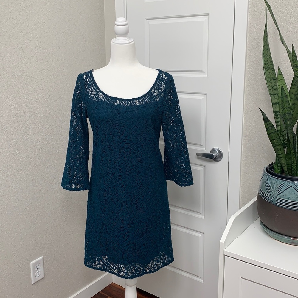 Muse dark teal lace dress